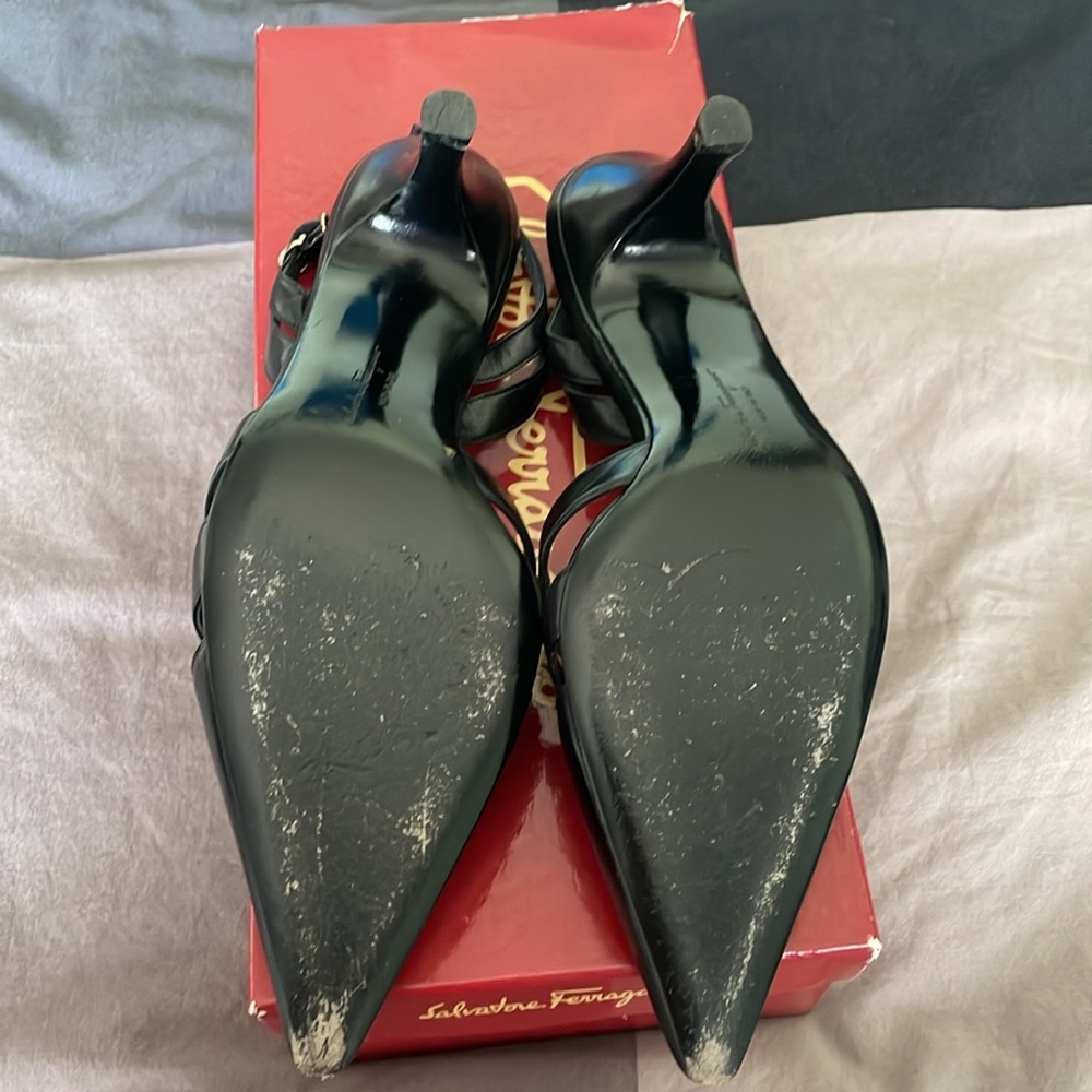 Salvatore Ferragamo Black Heels with Thin Straps and Pointed Toe - Picture 5 of 5